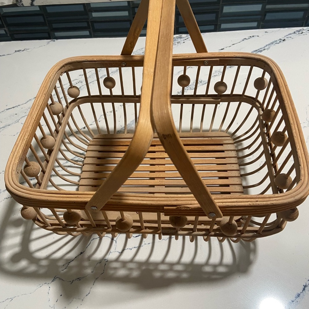 Sur La Table unique Wooden Basket with Handle - Picture 2 of 6